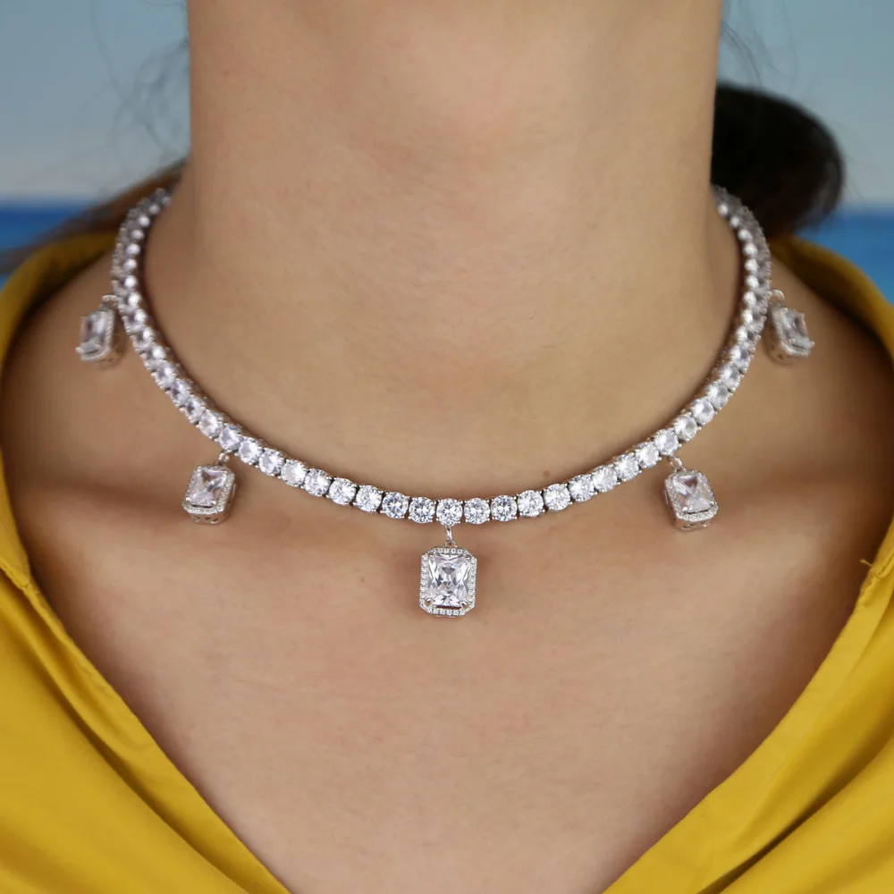 Белый зеленый красный красочный Багет cz падение теннис ожерелье iced out bling чокер для женщин Девушка Роскошные ювелирные изделия