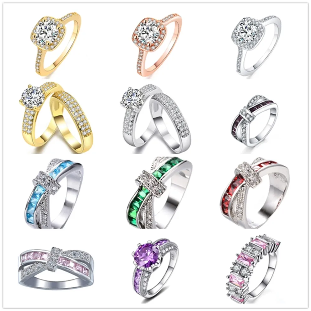 Женское Обручальное кольцо с разноцветным покрытием Золотое циркониевое