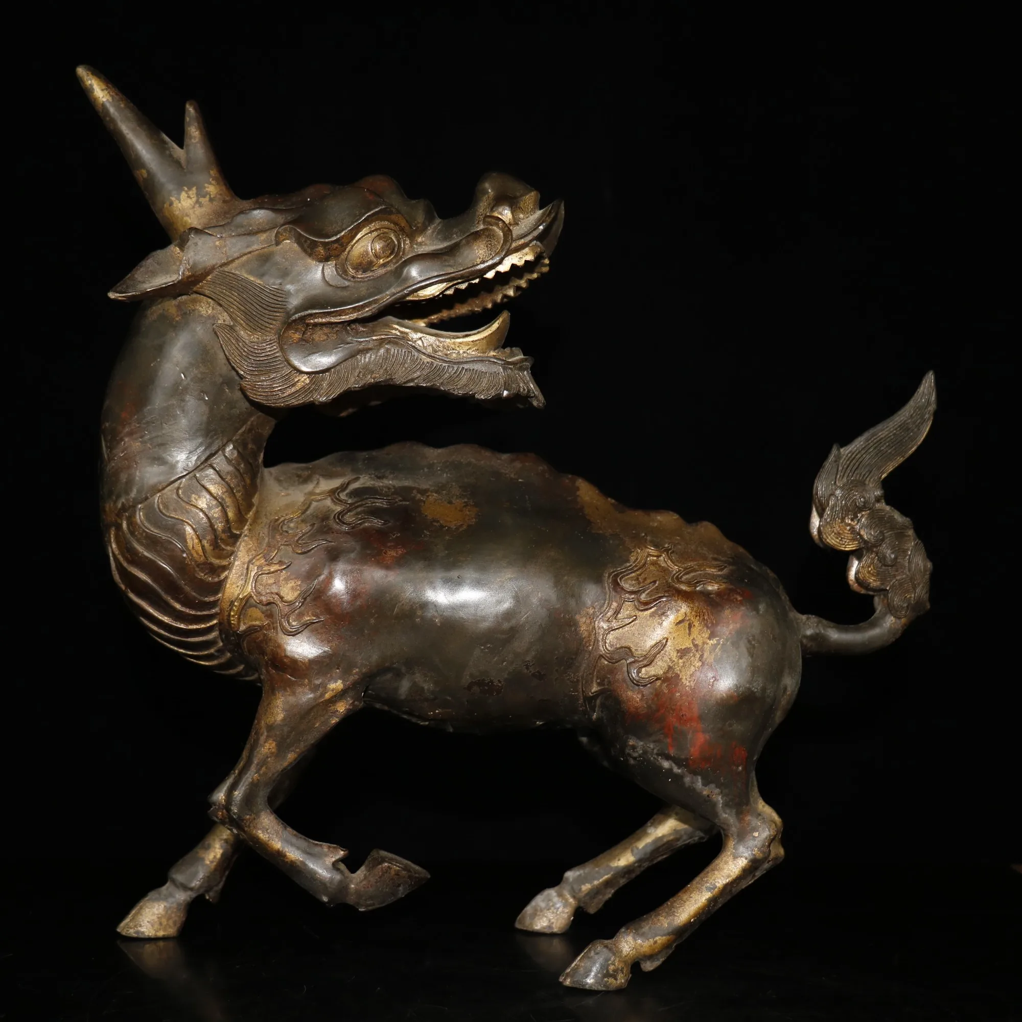 

Home Decor 15" Tibet Buddhism Temple Old Bronze Cinnabars qili statue Unicorn statue Town house ward off evil ornaments
