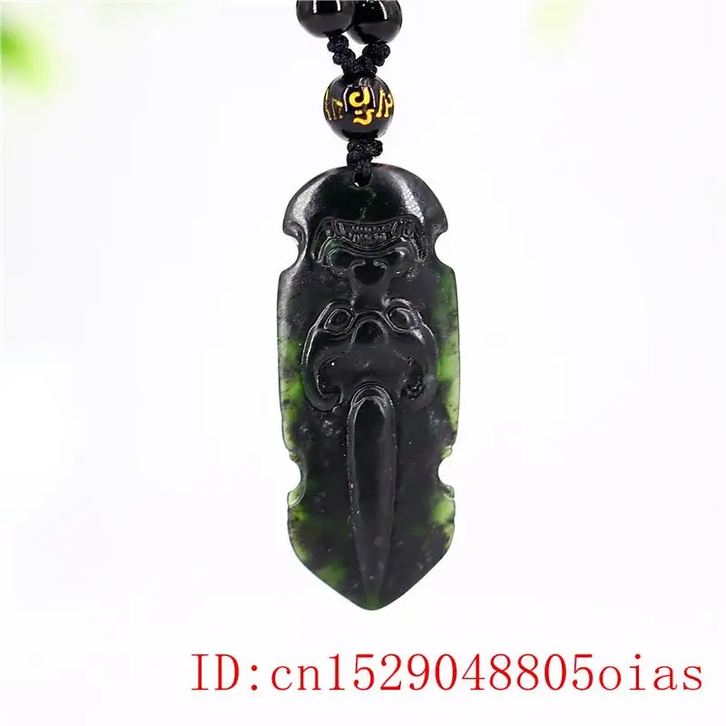 Нефритовое ожерелье с подвеской в форме руны резное очарование черный зеленый