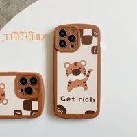retro chocolate tiger art leather embossing shockproof phone case for iphone 13 12 11 pro max xs max xr 7 8 plus case cute cover