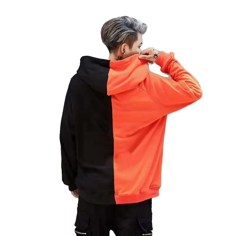 

Couple Oversized Hoodie With A Zipper Solid Color Hooded Sweatshirt For Men Splicing Skateboard Japanese Streetwear 2021 S-4XL