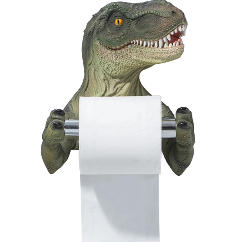 

Toilet Paper Holder Resin Dinosaur Tissue Paper Towel Roll Holder Hanger with Stretch Rod, for Bathroom Kitchen Wall Decoration