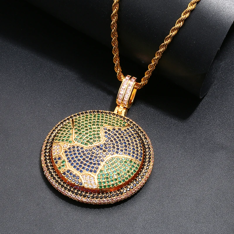 

Full Of Crystal Iced Out Blue Earth Pendant Necklace Bling Cubic Zircon For Men Women Fashion Hip Hop Jewelry With Tennis Chain