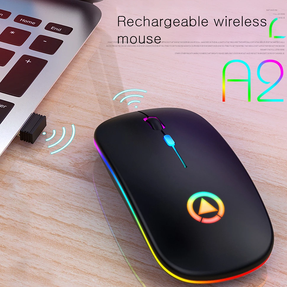 

A2 RGB беспроводная компьютерная мышь, бесшумная эргономичная перезаряжаемая мышь с светодиодный оптической подсветкой, USB мышь для ПК, ноутб...