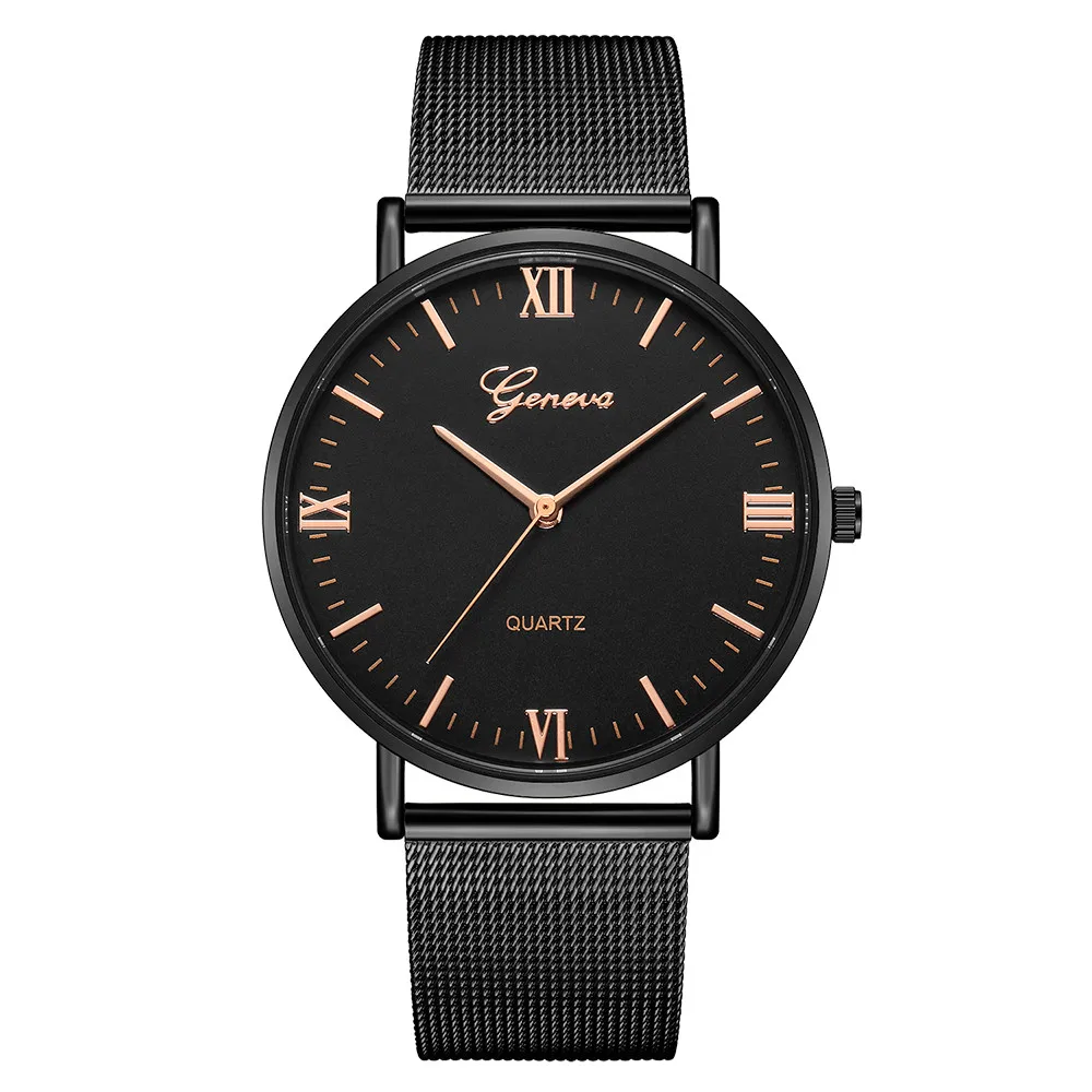Женева сетчатые часы для женщин и мужчин из нержавеющей стали розовые золотые