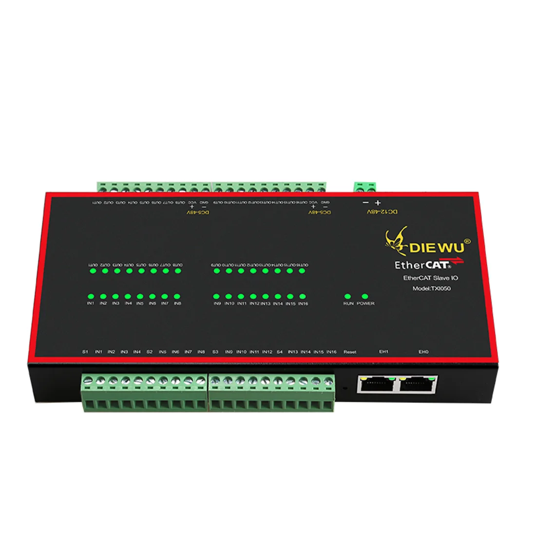 

DIEWU EtherCAT Slave IO Module 8 Channels 16 Input 16 Output NPN Input Module 100Mbps with Dual RJ45 Port AB Phase Encoder