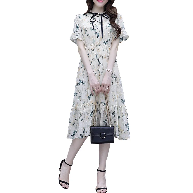 

Casual Sundress Female Beach Dress short sleeves chiffon Midi Pattern Women Dress Summer 2021 Boho Sexy Floral Dress