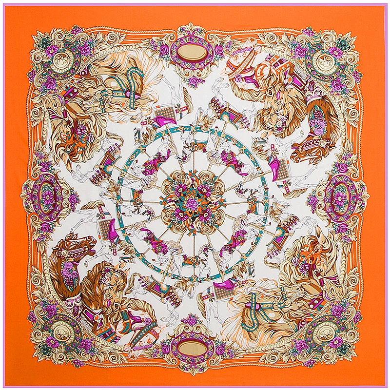 

100% Silk Square Scarf Spain Flower Print Women Scarves&Wrap Silk Neckerchief Lady Foulard Luxury Brand Bandana Hijab 2021