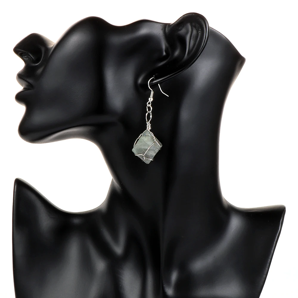 Женские Висячие серьги из натурального камня с неровным флюоритом висячие