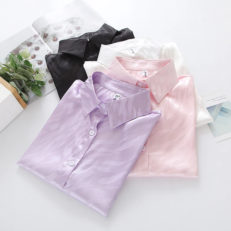 

2021 Long Sleeve Button Up Shirt Women Loose Blouse Spring Autumn Korean Fashion Jacquard Casual Tops Shirt Female Office Ladies