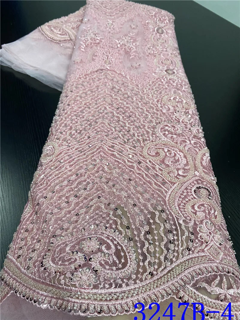 Красный цвет бисером кружева для Нигерии Свадебная одежда Кружева Французский