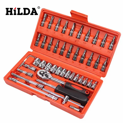 16pcs Set HILDA 53 шт. набор инструментов для ремонта автомобиля набор головок с трещоткой гаечный ключ Отвертка Набор торцевых головок комбинированный набор инструментов гаечный ключ - Цвет: 16pcs Set