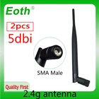 EOTH 2 шт. антенна 2,4g 5dbi sma male wlan Wi-Fi 2,4 ГГц антенна pbx iot модуль маршрутизатор tp link сигнальный приемник антенна с высоким коэффициентом усиления