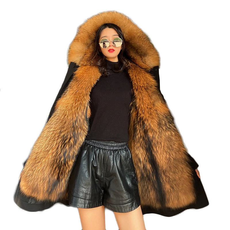 NEW Luxury Clothes Women Fur Parkas Large Size Winter Faction Overcomes Imitation Raccoon Fur Coat Super Warm Removable 402