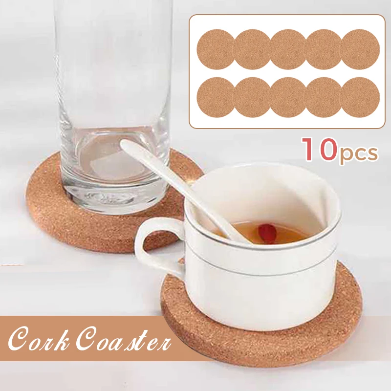

10 pcs 10cm Cork Coaster DIY Mini Board Round Insulated Self- Beverage Tableware Pad Nordic Japanese Simple Wooden Coaster