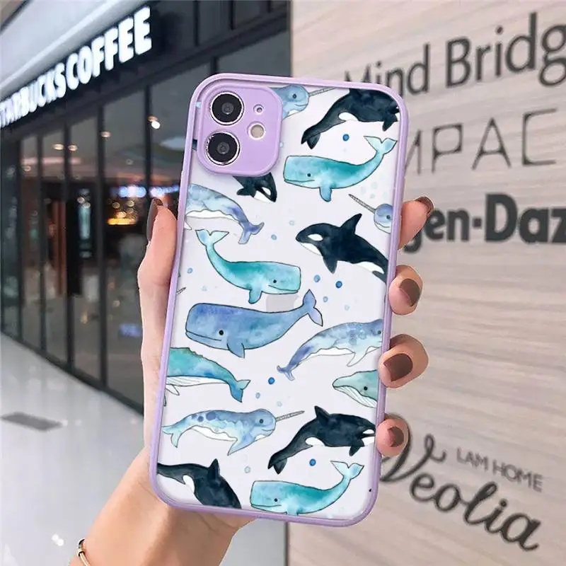 

shark Phone Cases Matte transparent For Purple iPhone 12 Mini 11 Pro XR XS Max 7 8 Plus X Back Cover