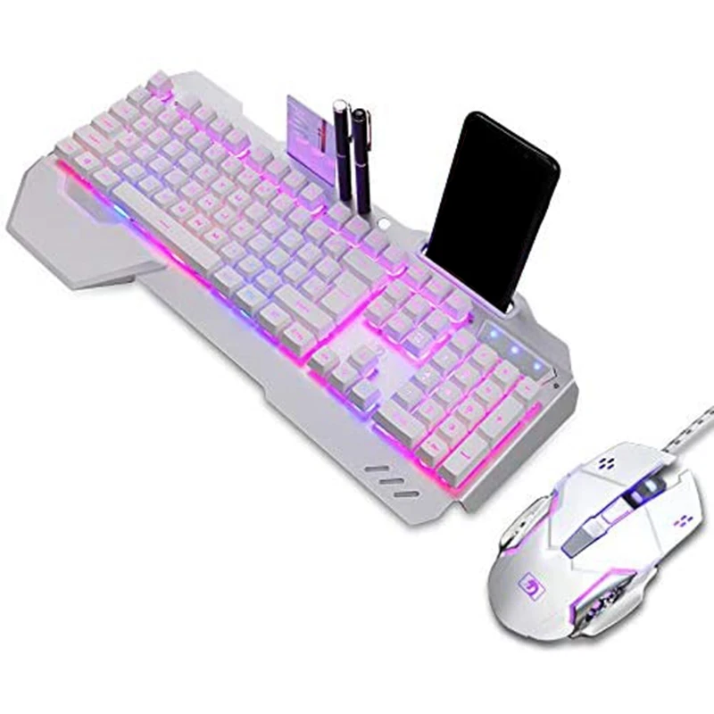 

Mechanical RGB Keyboard and Mouse Combo, Adjustable Breathing Lamp Wired Gaming Keyboard Wrist Rest Keyboard