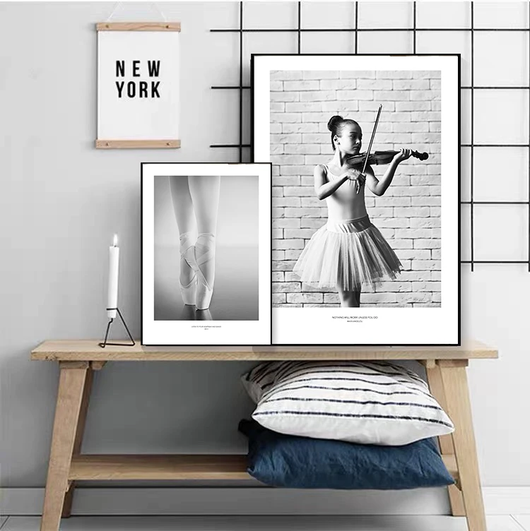 Плакаты и принты черно-белая скрипка балерина настенное искусство на холсте