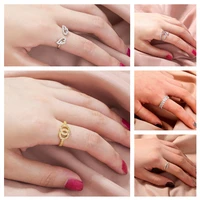 fashion latest double circles crystal finger ring gold plated friendship cuff diamond ring jewelry for gifts