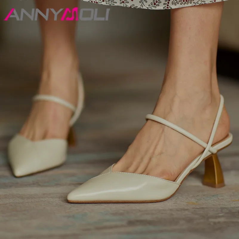 ANNYMOLI/туфли-лодочки Женские туфли из натуральной кожи на высоком каблуке с петлей