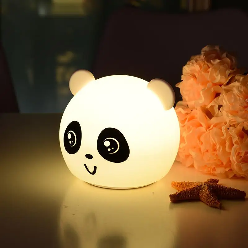 Panda Мультяшное животное USB зарядка ночник Abs светодиодные лампы праздник Панда Силиконовые лампы зарядка семь цветов похлопывание цвет ful индуктивно - Испускаемый цвет: Panda