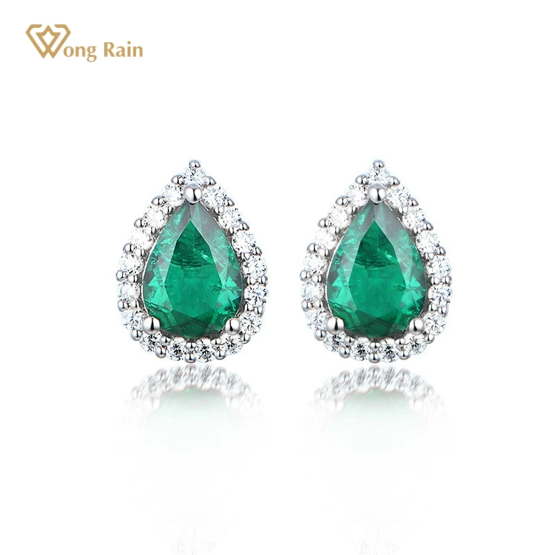 

Wong Rain Vintage 100% 925 Sterling Silver Emerald Created Moissanite Diamonds Emerald Gemstone Earrings Ear Studs Fine Jewelry