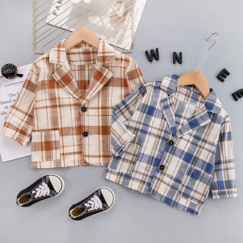 

Boys Fashion Suits Spring Autumn Children Cotton Plaid Top Clothes For Baby 1 To 4 Years Toddler Outerwear Kids Casual Jacket