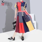 Платье-рубашка женское, разноцветное, длинное, геометрическое, а-силуэта, 6034