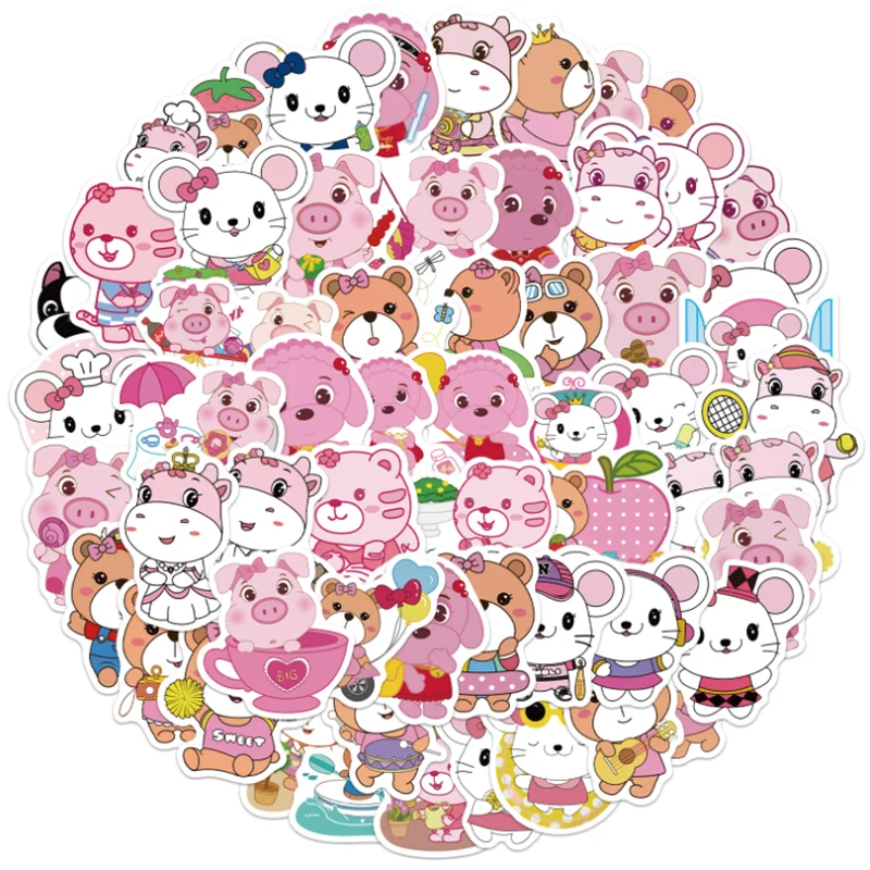 

10/30/50CPS Pink Animal Cartoon Alliance Graffiti Sticker Suitcase Guitar Waterproof Decoration Toy Wholesale