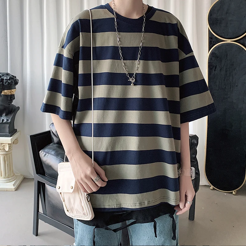 Мужская футболка в полоску SingleRoad однотонная Японская уличная одежда стиле