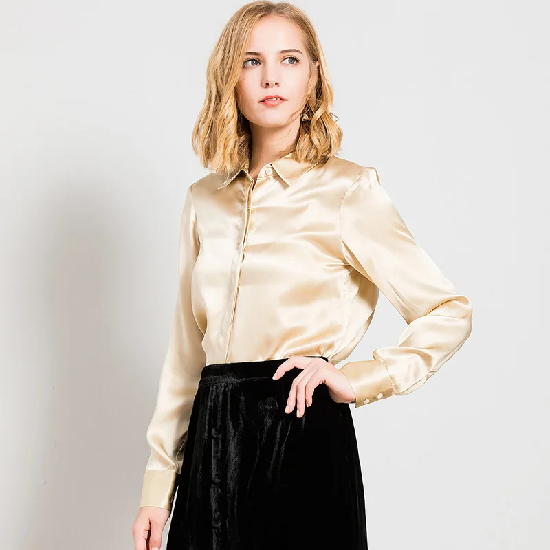 Весна 2020 рубашка из натурального шелка с длинным рукавом для женщин 100% шелк