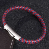 fashion red blue weaving leather bracelet bangles for men women jewelry spring buckle charm bracelet gift bb0455