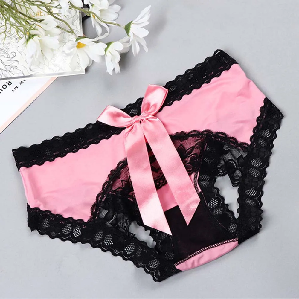 Pink Женские сексуальные трусики с бантиком на бедрах, трусики без выреза, женские пикантные трусики, нижнее белье, трусы с открытой промежностью - Цвет: Pink