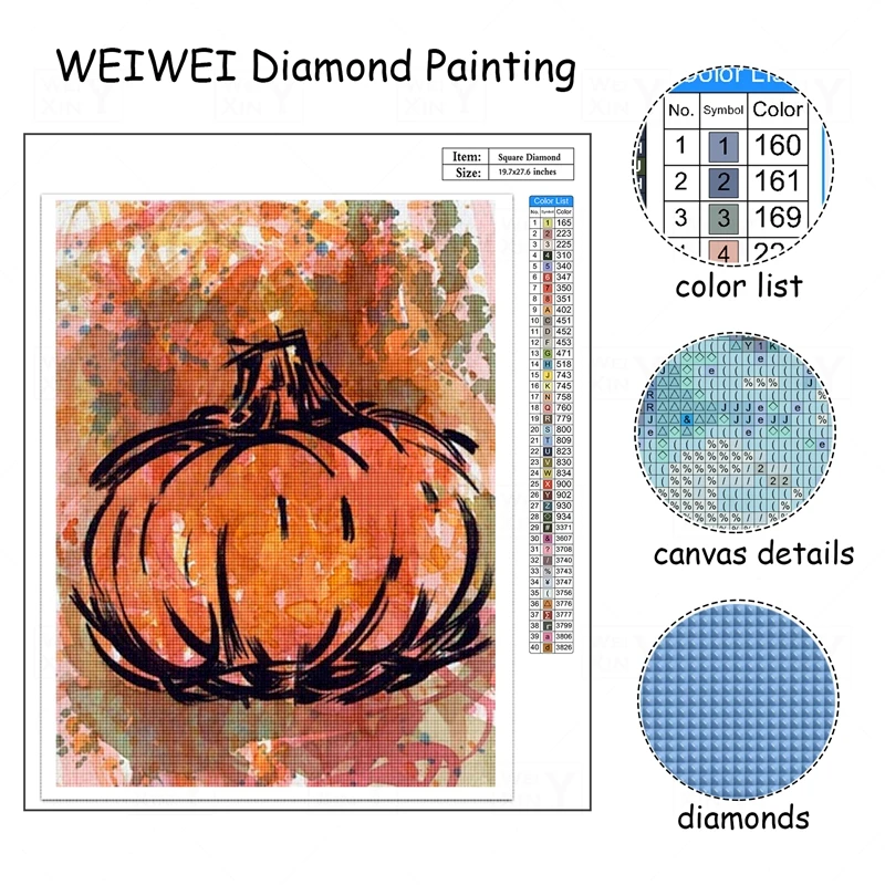 WEIWEI Diamond Embroidery Thanksgiving 5D Diy Handmade Gift Pumpkin Painting Cross Stitch Mosaic Rhinestones Kits Decor | Дом и сад
