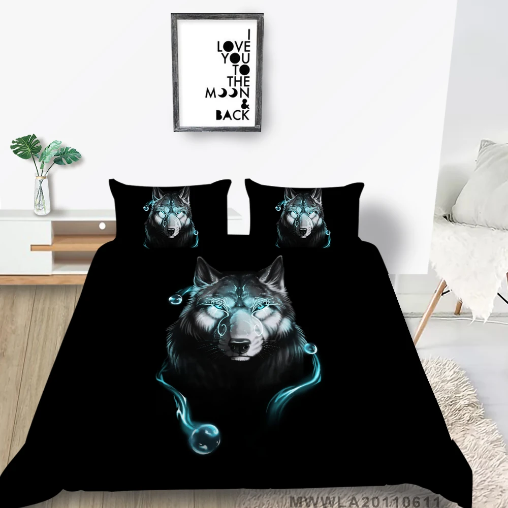 

Wolf Head Bedding Set Single Fashionable Mysterious 3D Black Duvet Cover Twin Full Double Queen King Bed Set Totem