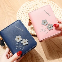 flower tassel zipper women wallet leather short coin purse cards holder money bags mini wallet flower wallets girls carteira
