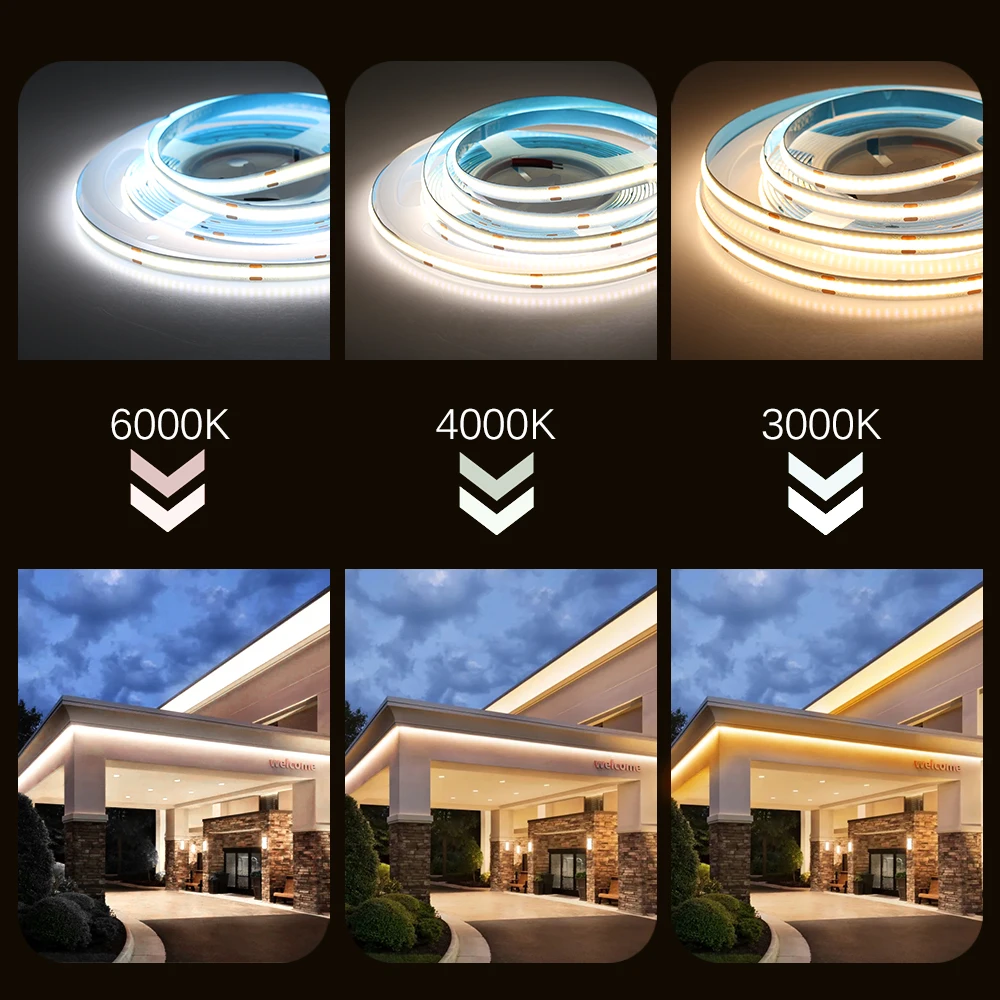 

COB LED Strip 320 384 528 LEDs High Density Flexible COB LED Lights DC12V 24V RA90 3000K 4000K 6000K LED Tape 5m