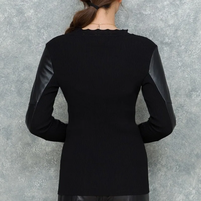 Модный женский кружевной свитер с высоким воротом из овечьей кожи вязаные топы