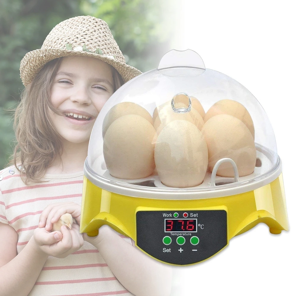 

7 Eggs Mini Automatic Incubator Turner Brooder Farm Chick Hatchery Machine for Quail Chicken Duck Goose AC 110V / 220V US UK