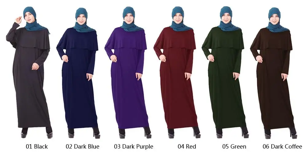 

Arab Abaya Muslim Women Modest Kaftan Islamic Long Sleeve Cape Dress Abayas Middle East Caftan Gown Dubai Ladies Solid Color