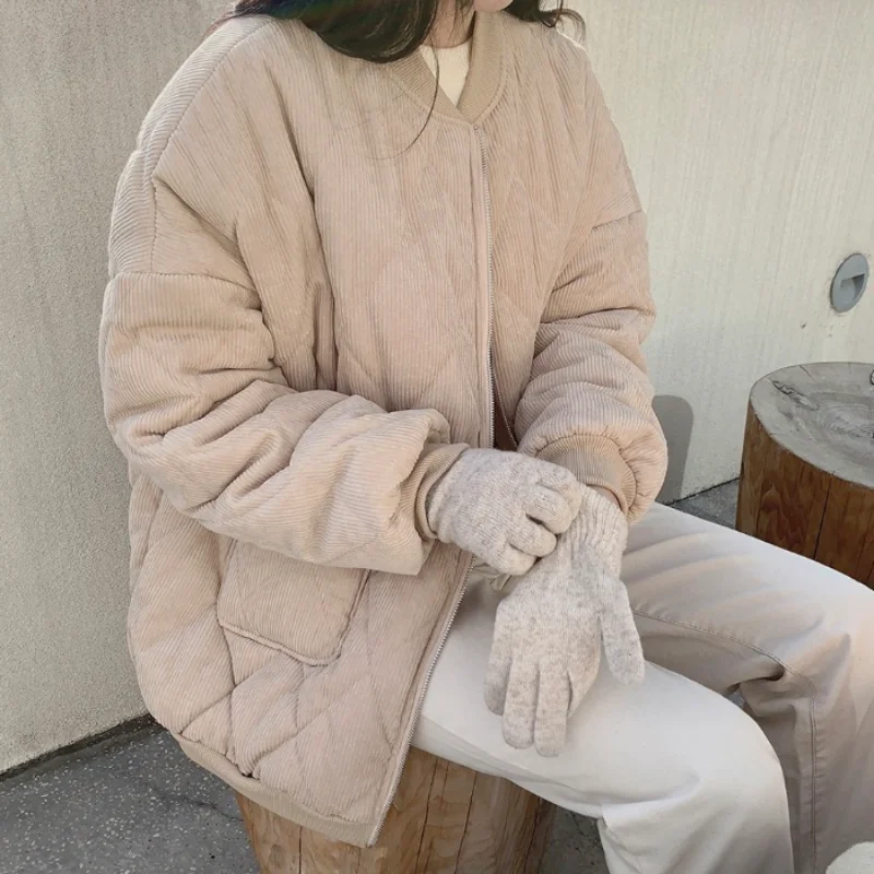 

Зимнее пальто, женские вельветовые парки с узором ромбиками, теплая куртка-пуховик, женская одежда, пальто, новинка 2021, повседневная женская...