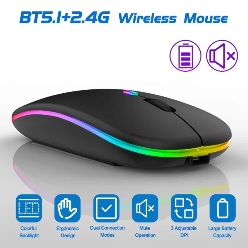 

Wireless Mouse RGB Bluetooth Computer Mouse Silent Rechargeable Ergonomic Mause With LED Backlit USB Optical Mice For PC Laptop