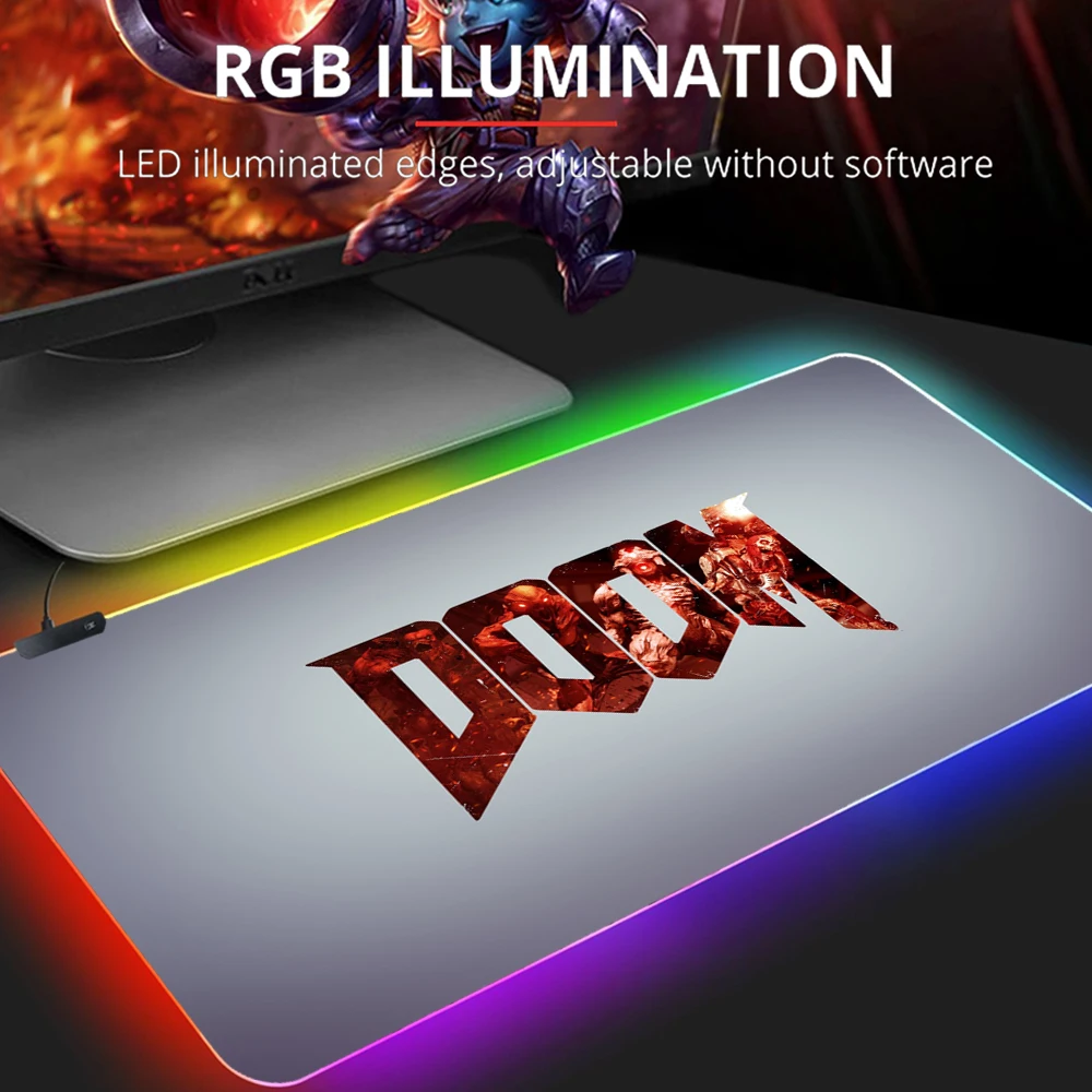 

Игровой коврик для мыши Doom с аниме RGB, игровой коврик с подсветкой, игровые аксессуары, коврики для мыши, светодиодный коврик для мыши, компью...
