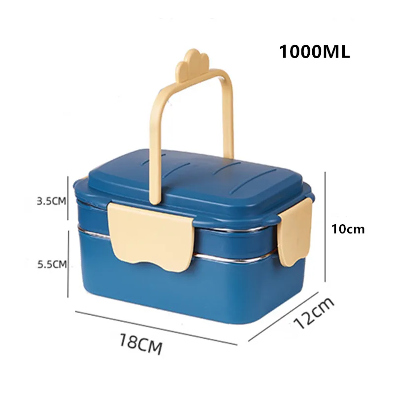 

1000ml Fashion Double Layer Stainless Steel 304 Lunch Box Leak-proof Bento Box Microwave Lady Student School Food Container