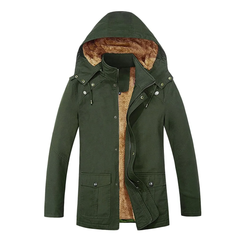 

Brand Clothing Military Jacket Men Winter Casual Hooded Pure Color Jacket Button Outwear Coat Tops Windbreaker Coat Jackets
