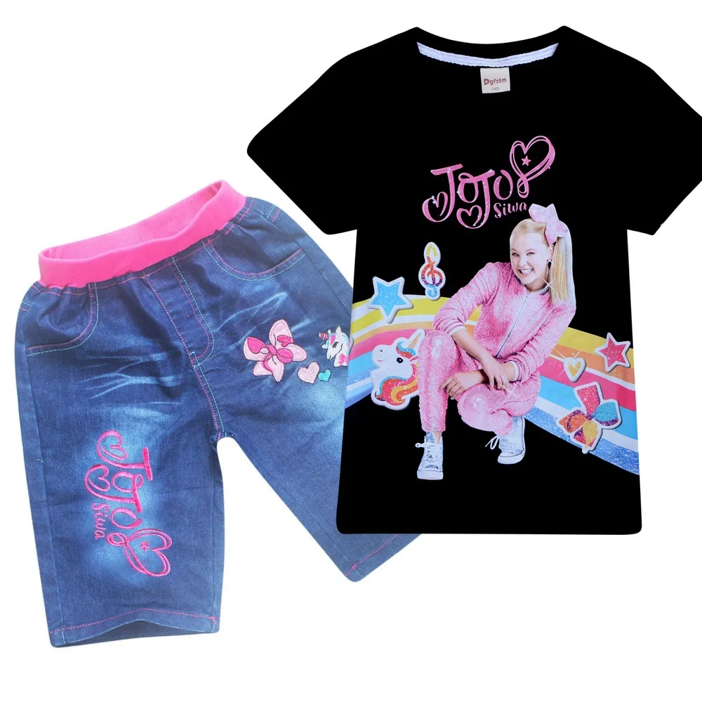 Новинка 2019 комплект одежды Jojo siwa для маленьких девочек футболка с коротким