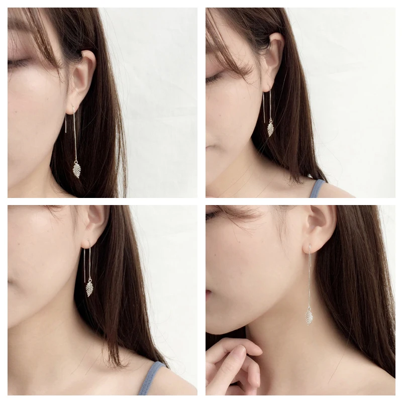 Женские серьги-подвески из серебра 925 пробы с листьями | Украшения и аксессуары