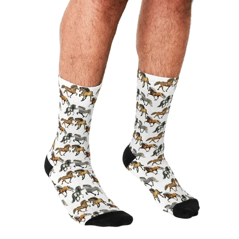 Funny Men socks Icelandic Horses in Tolt Printed hip hop Men Happy Socks cute boys street style Crazy novelty Socks for men