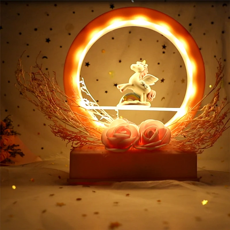 Центральные части стола в виде единорога Розовая Круглая внутренняя музыкальная